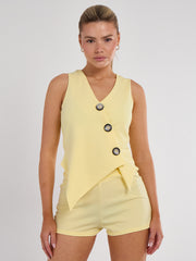 Longline -knop Waistcoat Top & Shorts Set