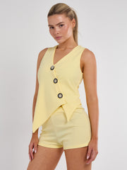 Longline -knop Waistcoat Top & Shorts Set
