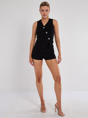 Longline -knop Waistcoat Top & Shorts Set