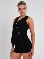 Longline -knop Waistcoat Top & Shorts Set