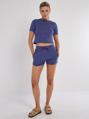 Ribbed Button Through Short Sleeve Top and Shorts Co-ord