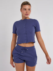 Ribbed Button Through Short Sleeve Top and Shorts Co-ord