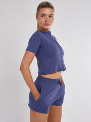 Ribbed Button Through Short Sleeve Top and Shorts Co-ord