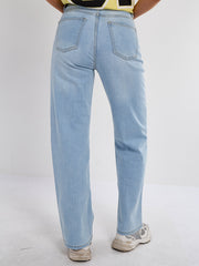 Crucifix geborduurde rechte been denim jeans