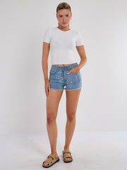 Pantalones cortos de mezclilla de diamante