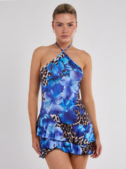 Tie Neck Frill Mini Dress