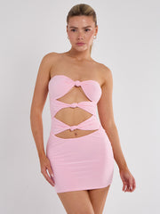 Schnäppchen von Knoten vorderen Bandeau Mini -Kleid ausschneiden