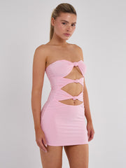 Schnäppchen von Knoten vorderen Bandeau Mini -Kleid ausschneiden