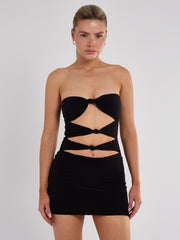 Schnäppchen von Knoten vorderen Bandeau Mini -Kleid ausschneiden