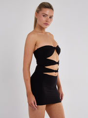 Schnäppchen von Knoten vorderen Bandeau Mini -Kleid ausschneiden