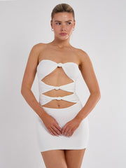 Schnäppchen von Knoten vorderen Bandeau Mini -Kleid ausschneiden