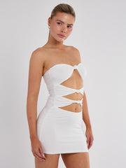 Schnäppchen von Knoten vorderen Bandeau Mini -Kleid ausschneiden