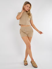 Ribbed Button Through Short Sleeve Top and Shorts Co-ord
