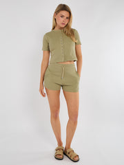 Ribbed Button Through Short Sleeve Top and Shorts Co-ord