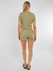 Ribbed Button Through Short Sleeve Top and Shorts Co-ord