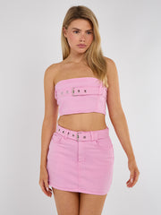 Gürness Denim Bandeau Crop Top & Rock Co-ordte