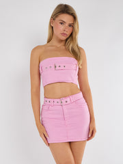 Gürness Denim Bandeau Crop Top & Rock Co-ordte