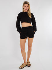 Cross Patch Cropped Sweatshirt & Shorts Fleece Co-ord