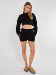 Cross Patch Cropped Sweatshirt & Shorts Fleece Co-ord