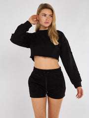 Cross Patch Cropped Sweatshirt & Shorts Fleece Co-ord