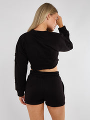 Cross Patch Cropped Sweatshirt & Shorts Fleece Co-ord