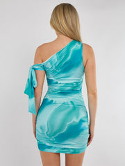 Asymmetric Bodycon Ruched Mini Dress