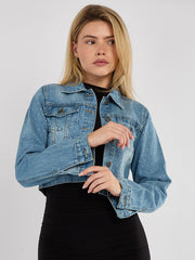 Diamante Studded Cropped Denim Jacket