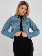 Diamante Studded Cropped Denim Jacket