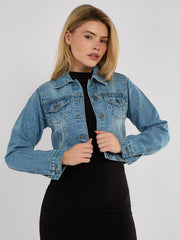 Diamante Studded Cropped Denim Jacket