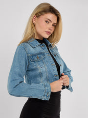 Diamante Studded Cropped Denim Jacket