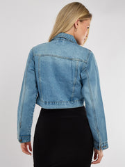 Diamante Studded Cropped Denim Jacket