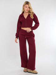 Bijgesneden rits omhoog Hood Sweatshirt & Wide Leg Trouser Tracksuit
