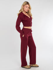 Bijgesneden rits omhoog Hood Sweatshirt & Wide Leg Trouser Tracksuit