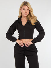 Bijgesneden rits omhoog Hood Sweatshirt & Wide Leg Trouser Tracksuit