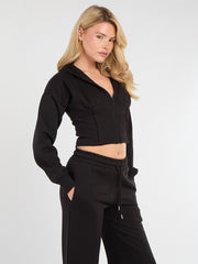 Bijgesneden rits omhoog Hood Sweatshirt & Wide Leg Trouser Tracksuit