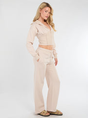 Bijgesneden rits omhoog Hood Sweatshirt & Wide Leg Trouser Tracksuit