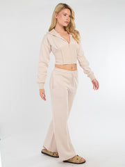 Bijgesneden rits omhoog Hood Sweatshirt & Wide Leg Trouser Tracksuit