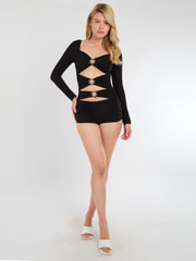 Long Sleeve Cut Out Detail Playsuit