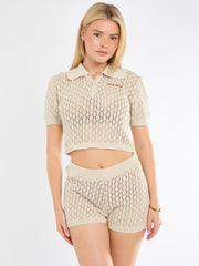 Crochet Knitted Top and Shorts Co-Ord