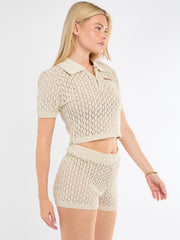 Crochet Knitted Top and Shorts Co-Ord
