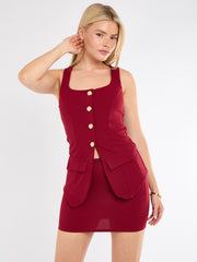 Longline Button Through Waistcoat Top & Mini Skirt Co-ord