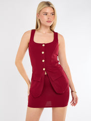 Longline Button Through Waistcoat Top & Mini Skirt Co-ord
