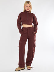 Cropped Zip Up Sweatshirt & Cargo Trouser Tracksuit