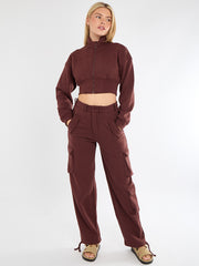 Cropped Zip Up Sweatshirt & Cargo Trouser Tracksuit