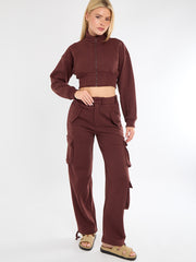 Cropped Zip Up Sweatshirt & Cargo Trouser Tracksuit