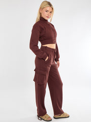 Cropped Zip Up Sweatshirt & Cargo Trouser Tracksuit