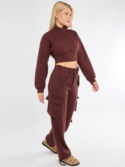 Cropped Zip Up Sweatshirt & Cargo Trouser Tracksuit