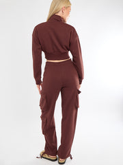 Cropped Zip Up Sweatshirt & Cargo Trouser Tracksuit