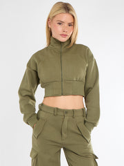 Cropped Zip Up Sweatshirt & Cargo Trouser Tracksuit