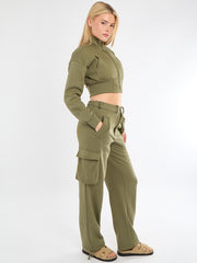 Cropped Zip Up Sweatshirt & Cargo Trouser Tracksuit